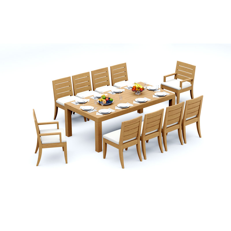 10 Seats 11 Pcs Grade-A Teak Wood Dining Set: 86" Canberra Rectangle Table And 10 Atnas  Chairs (2 Arm & 8 Armless Chairs) #11AT1902