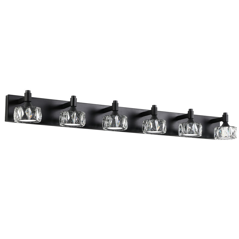 Moderne abat-jour en verre de cristal à 6 lumières DEL noir mat. Applique murale pour le style maison. , Installation simple avec marches en verre. Meuble-lavabo élégant. Rouille, méthode facile à installer