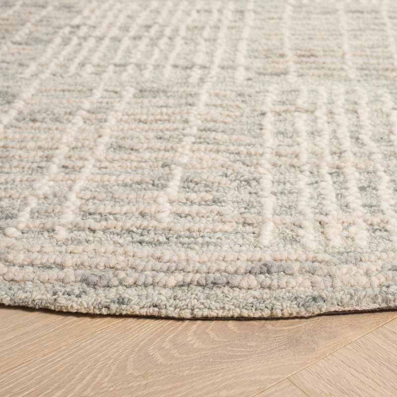 Tapis géométrique en coton touffeté à la main à motif abstrait ivoire / gris Wigbrecht, Rond 6 pi