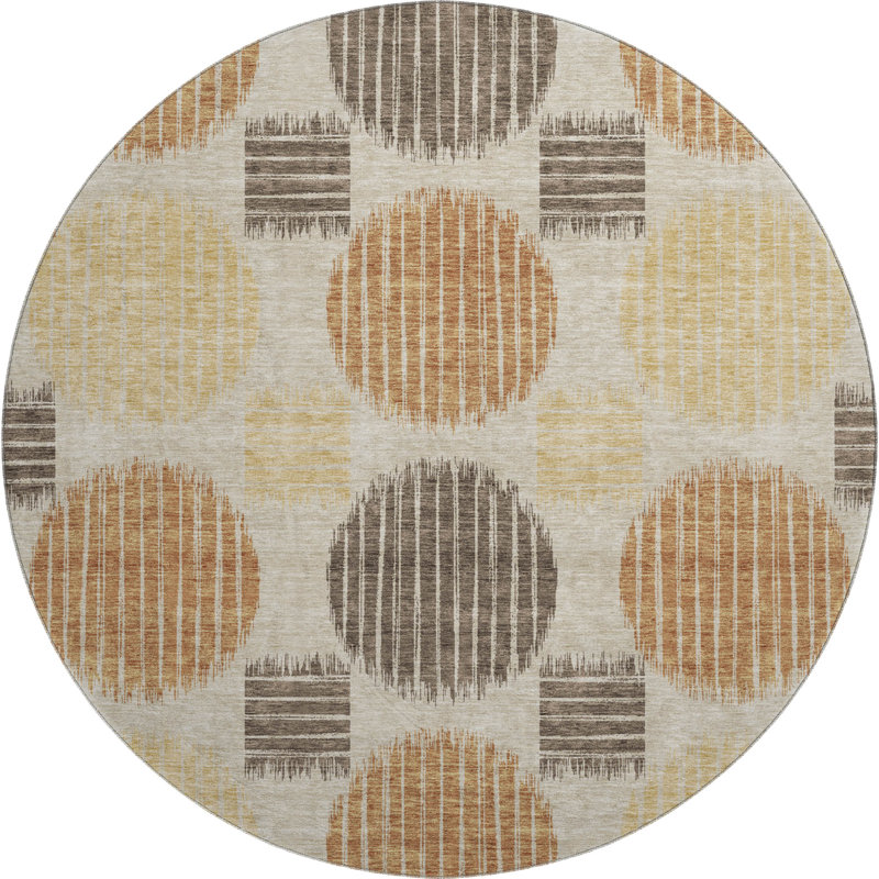 Premium Machine Washable Prisco Tan Rug, Round 8'