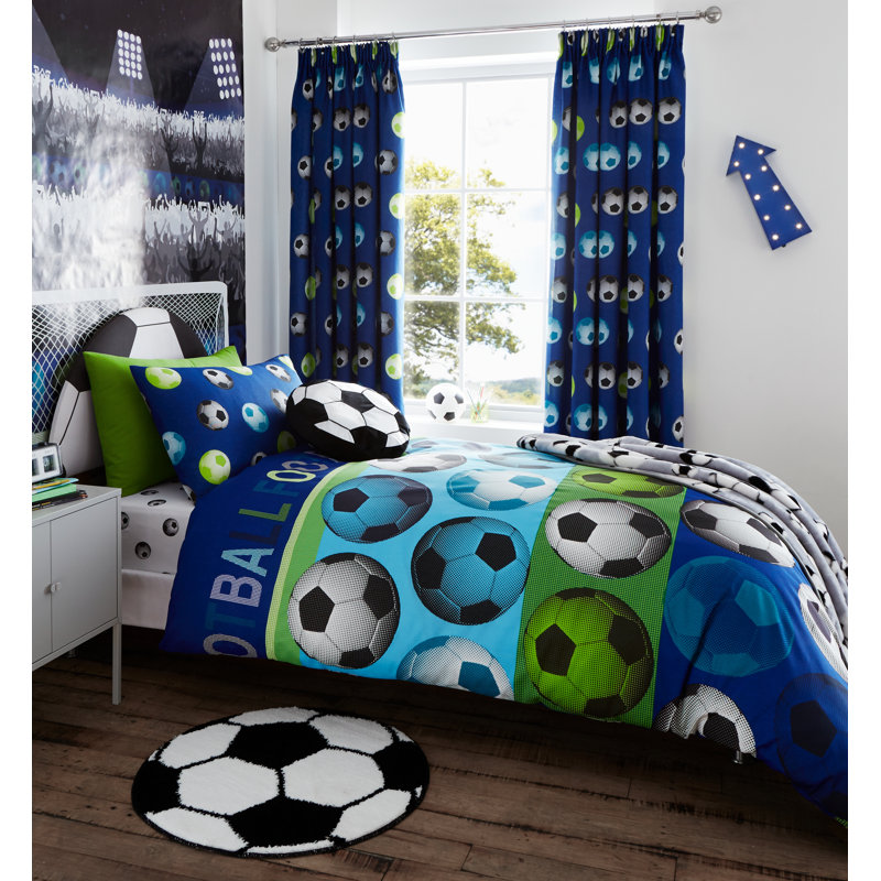 Football Pencil Pleat Room Darkening Curtain, Blue