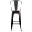 Margherite Modern Bistro Metal Dining Stool with Curved Vertical Slat Back and Wood Seat-492327296-502311465