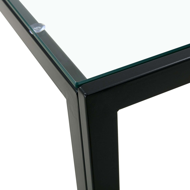 Square Black Metal Coffee Table Set with Tempered Glass Top