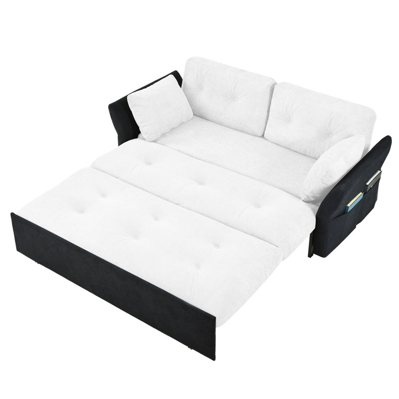 Convertible Pull Out Sofa Bed Queen Size, White/Black