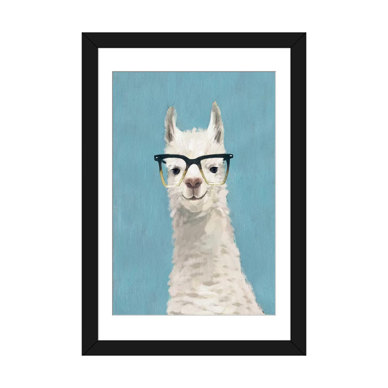 «Llama Specs II», art sur toile, Papier d'art encadré noir, H 32 po x l 24 po x P 1 po, Blanc