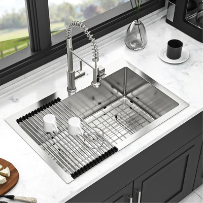33X22 Inch Kitchen Sink: 16G Stainless Steel Topmount With Pad And Easy Drainage 16 Gauge Single Bowl Sink Inch: T304 Construction Noise