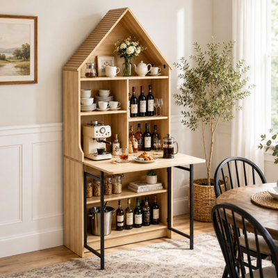 Foldable Writing Desk with Storage Shelves and Convertible Bookshelf