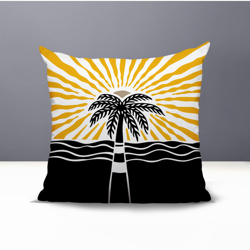 Oreiller carré réversible intérieur / extérieur Aky Palm, Jaune, Carré 15 po