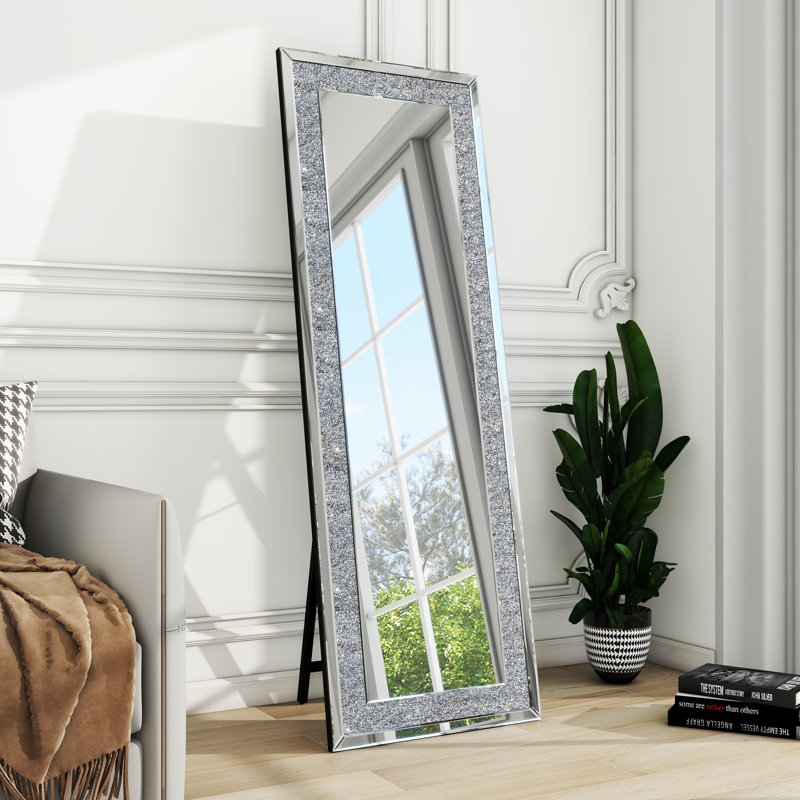 Shyfoy 55x160cm Full Length Mirror Silver Dressing Mirror Glass Flat Mirror Free Standing