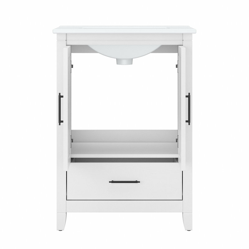 Meuble-lavabo simple 24 W avec lavabo en céramique, Bois de frêne blanc