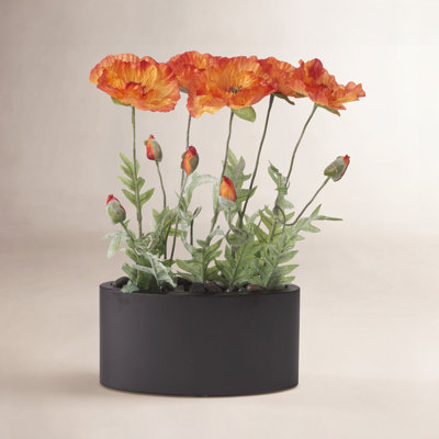 19.5'' Faux Poppies Plant in Metal Planter