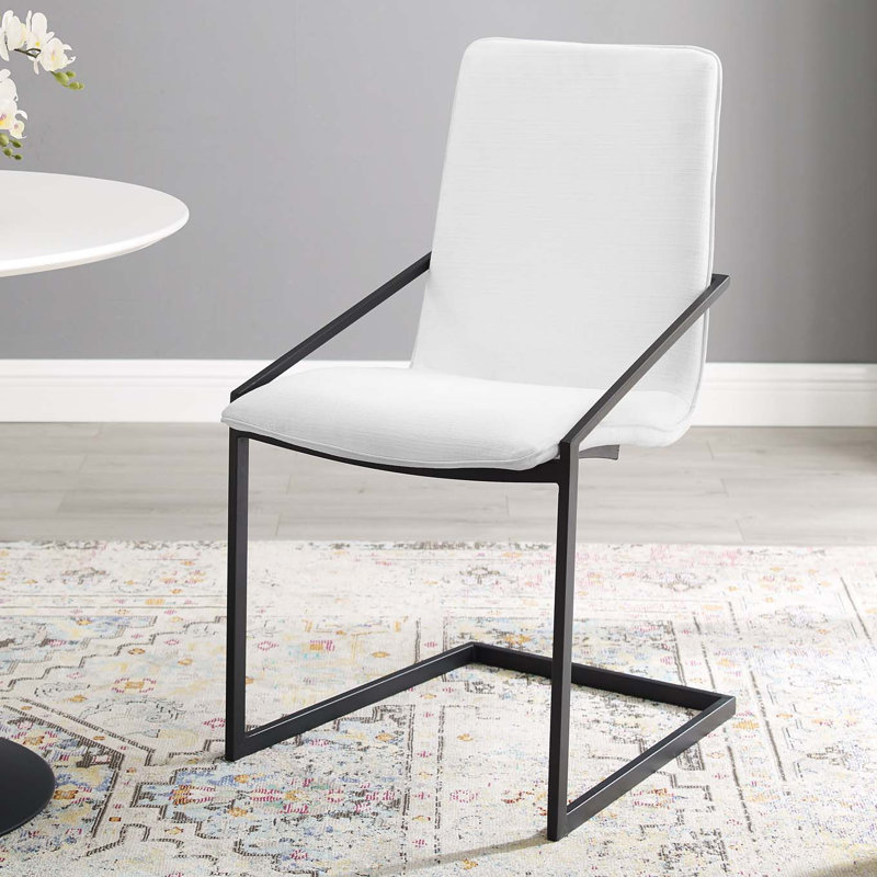 Modway Pitch Performance Velvet Dining Armchair, Polyester White, Matte Black