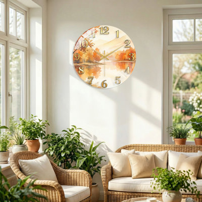 Paysage d'automne, horloge murale décorative moderne en verre 15,7 po