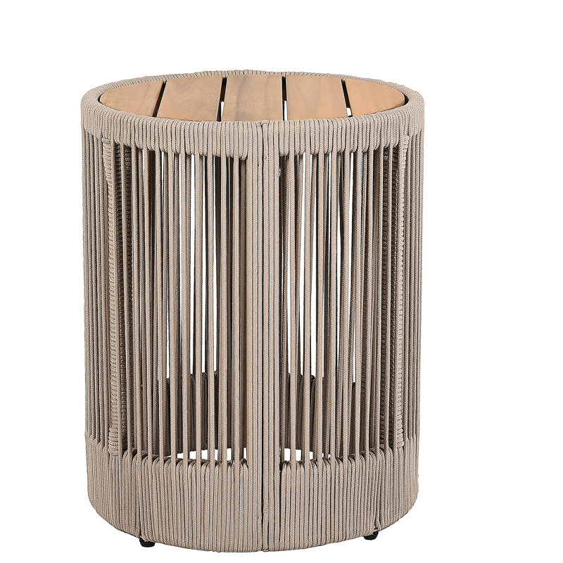 Table d'appoint pour l'extérieur en corde de rotin et en bois d'acacia, H 18,2 po x l 14,95 po x P 14,95 po, Beige