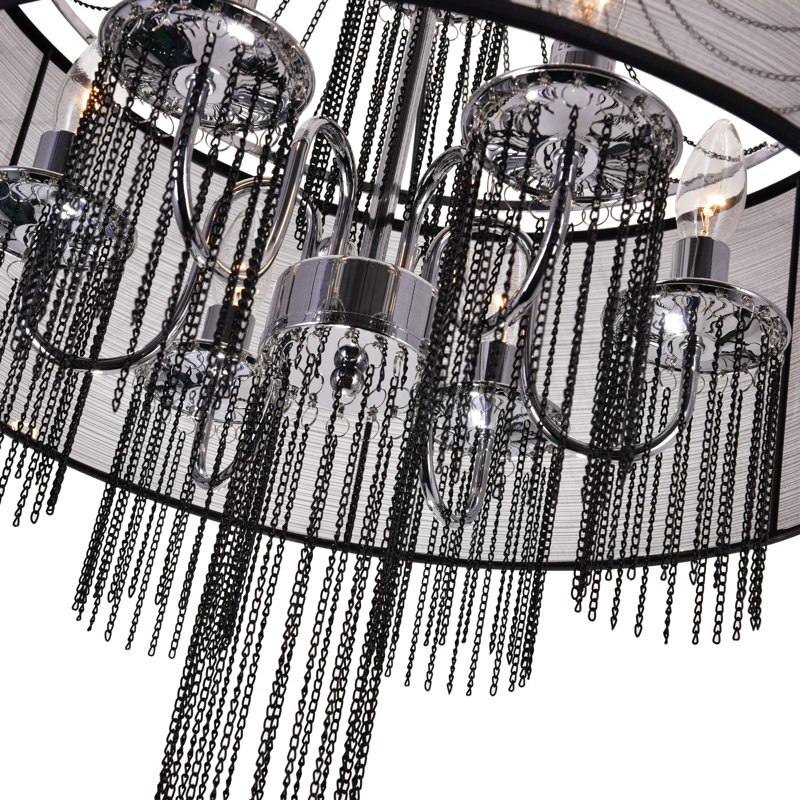Simoneau 6 - Light Unique / Statement Drum Chandelier, Brown