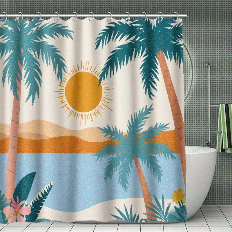 Mountain Landscape Shower Curtains, 71 × 71, Green/Black/White Mountain Landscape