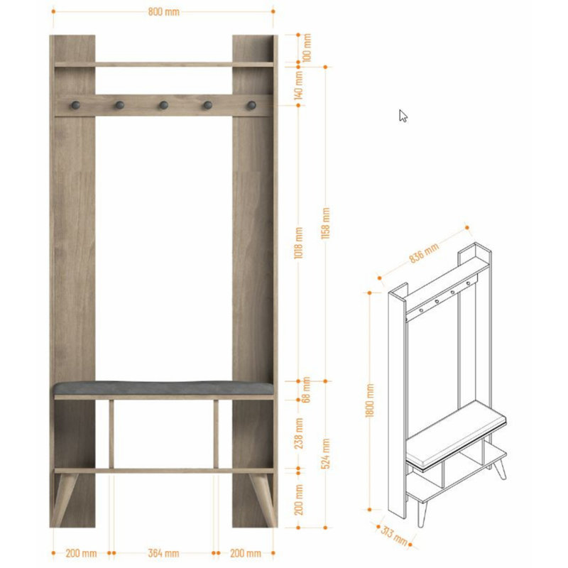 Arbre d'entrée Rayburn avec banc et rangement pour chaussures