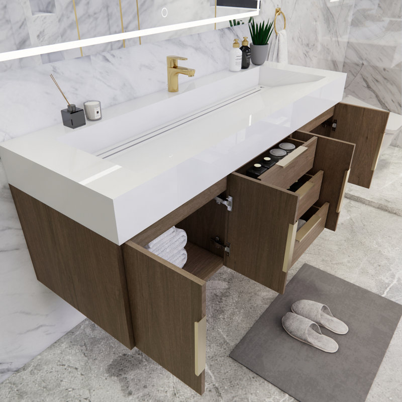 Glasgow 59'' Bathroom Vanity with Acrylic Top, Light Oak