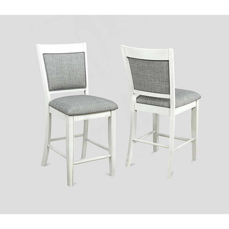 Tabouret de bar 2 pièces Farmhouse Style, Siège gris / cadre blanc