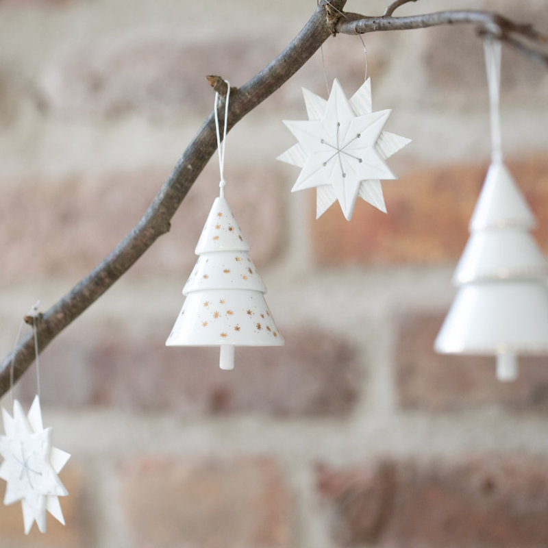 Ornement en forme de cloche de sapin en porcelaine - Étoiles dorées