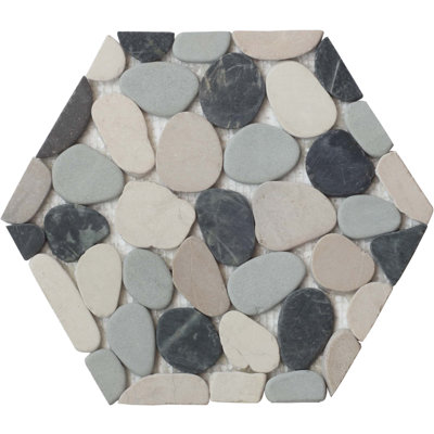 Random Sized Natural Stone Pebble Tile in Black/Green