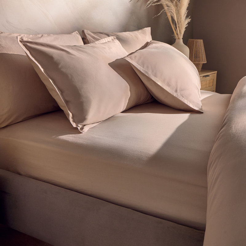 Silentnight Washed Cotton Rich Fitted Sheet, Double (4.6'), Natural