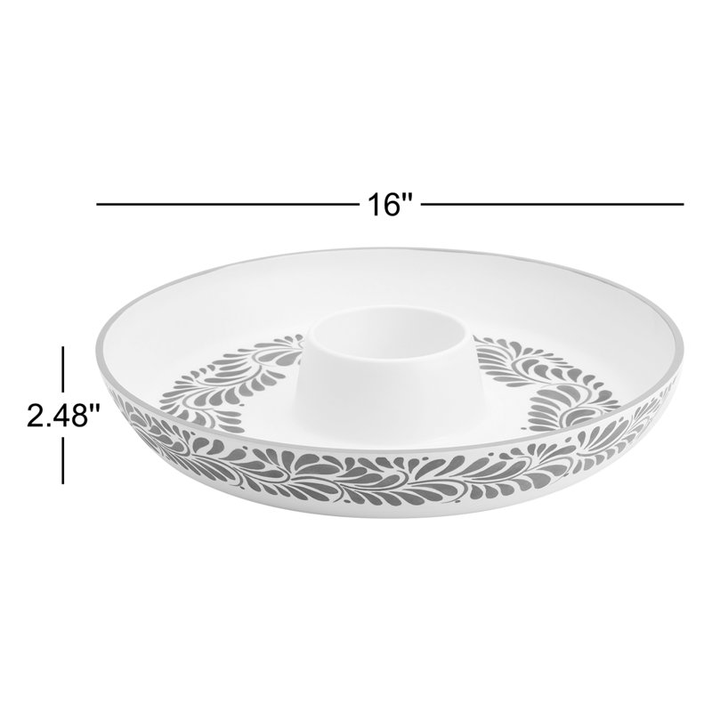 INFUSE 16" Melamine Chip and Dip Platter, Lebrillo, White/Aqua