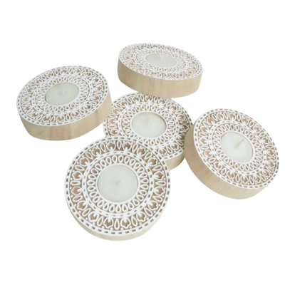  Handcrafted Wooden Candle Holder Natural Stain Finish for Elegant Home Décor-(Pak Of-10)