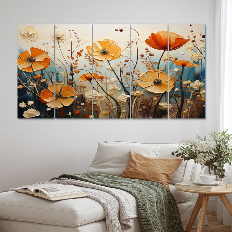 Collage de fleurs orange saisonnier II, 5 pièces