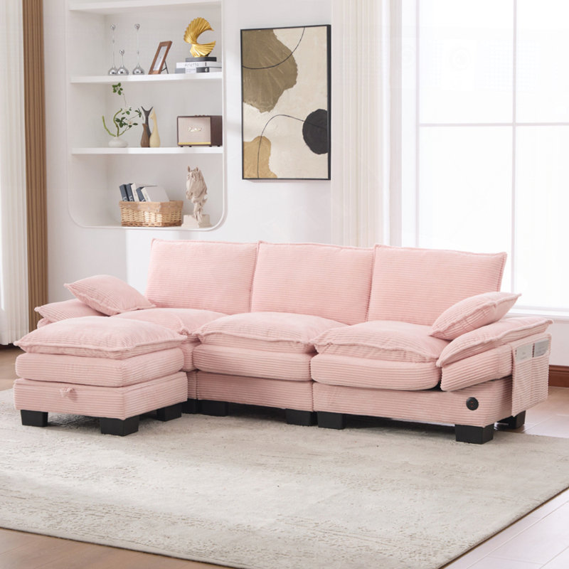 Canapé modulaire en tissu modulaire, siège profond avec revêtement en velours côtelé, confortable et personnalisable, Rose