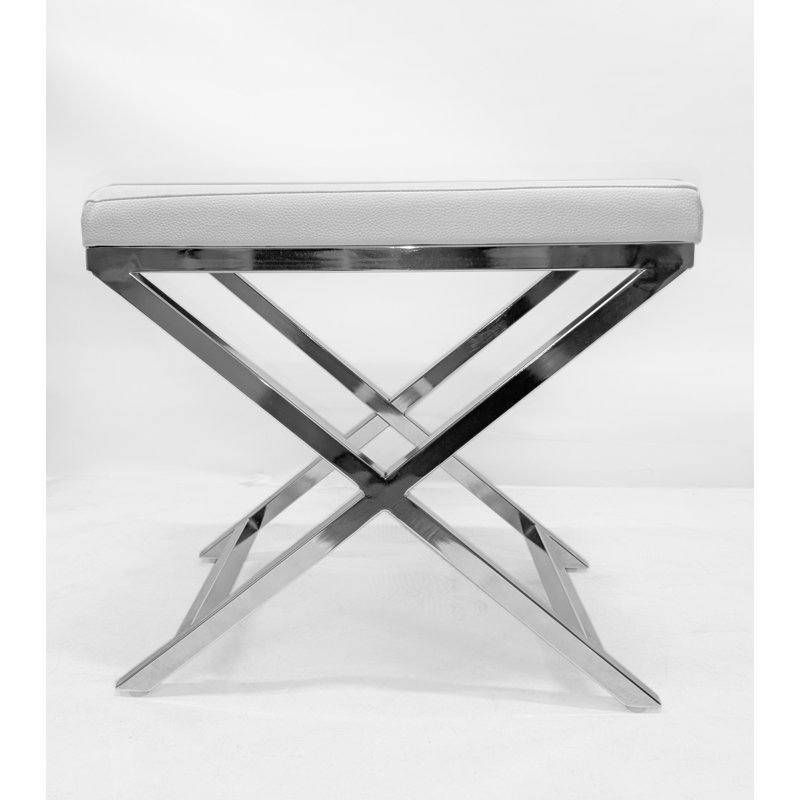 Andriesse Solid Wood Accent Stool, White, Silver