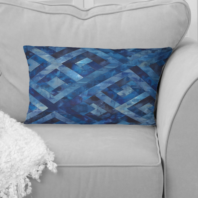 Coussin lombaire bleu Midcentury Maze II - Midcentury
