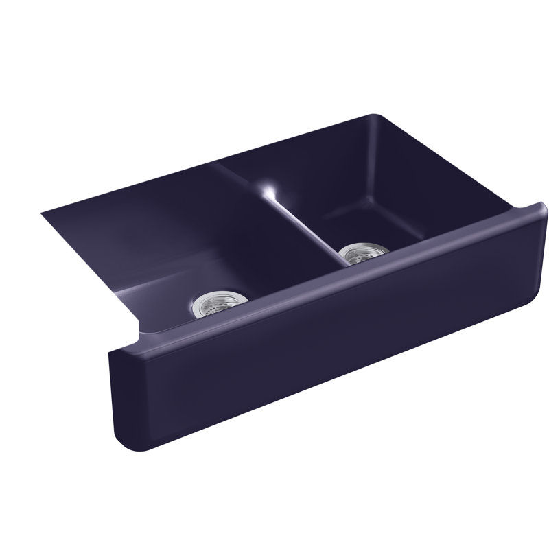 Whitehaven 36" L x 22" W Double Basin Farmhouse Kitchen Sink, Indigo Blue