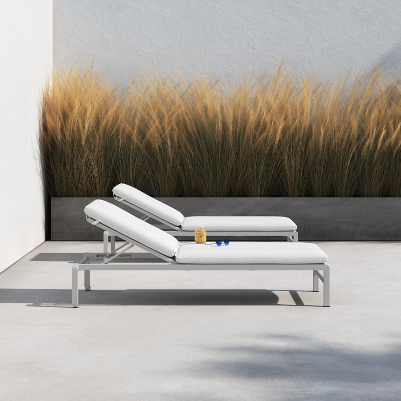 Hermon Outdoor Metal Chaise Lounge Set , Cushion Included, White