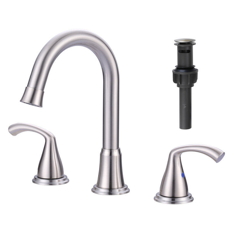 Widespread 2-handle Bathroom Faucet with Drain Assembly, Brushed Nickel