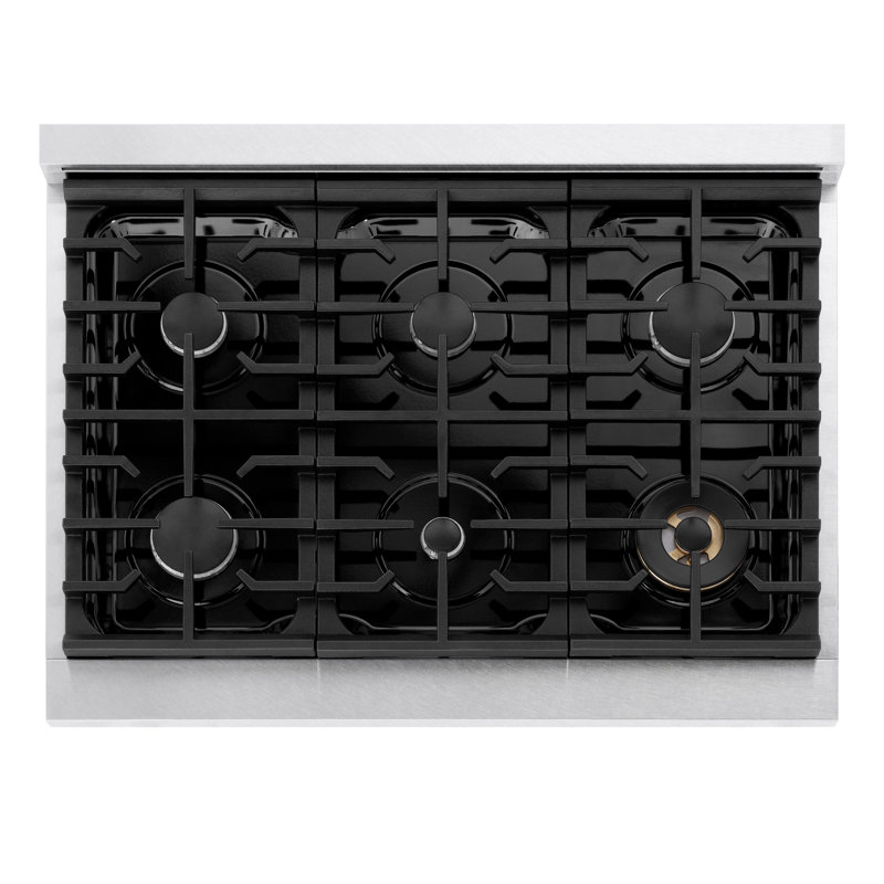 ZLINE 36 in. Autograph Paramount Gas Rangetop in DuraSnow® Steel w/ Bronze Accents, Satin  Stainless Steel/Stainless Steel