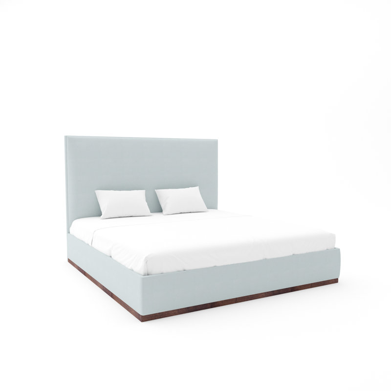 Lindley Custom Upholstered Bed with Wood Base, White, King, Posh Life Performance Velvet Spring