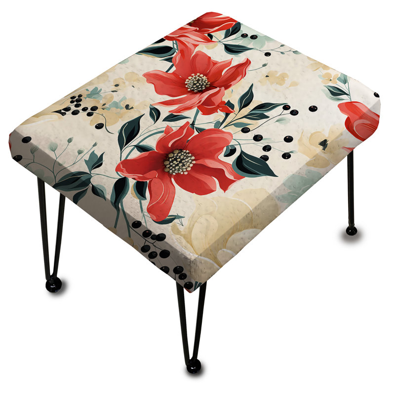 Rouge et noir Poinsettia Symphony Bliss - Repose-pieds rectangulaire abstrait