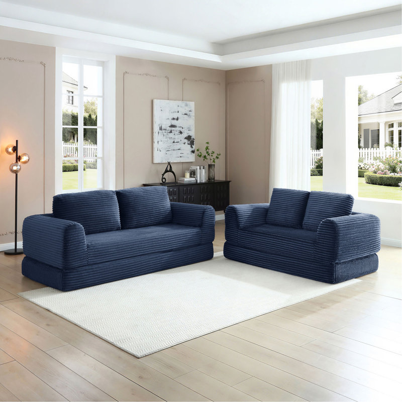 2-In-1 Folding Convertible Sofa Bed, Modern Corduroy Sleeper Couch With 2*Pillows, Futon Modular Upholstered Boneless Sofa Set With Pull-Out Bed,Folding Floor Modular Couch For Living Room