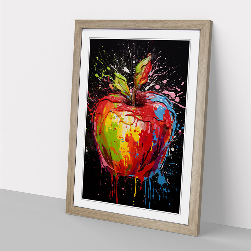 Apple Action Painting - Single Picture Frame Print on Wood, Oak Framed, 34cm H x 25cm W