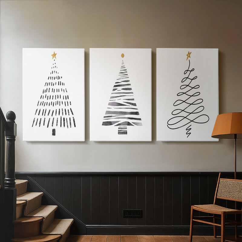 Arbre de Noël - Toile tendue avec châssis sur mesure - 3 pièces, H 12 po x l 24 po