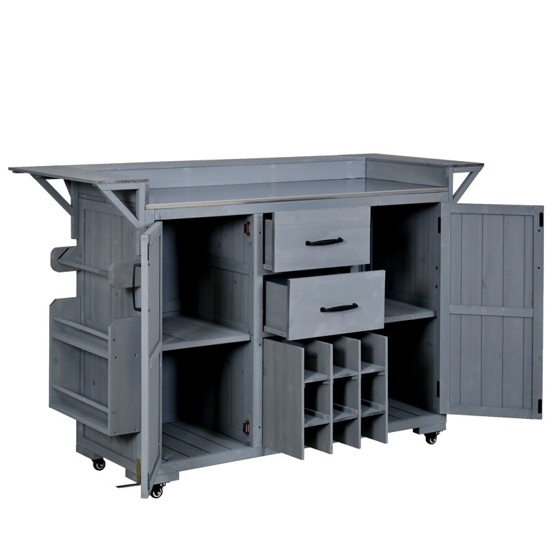 Îlot de cuisine extérieur moderne avec roulettes l 60,2 po, Gris
