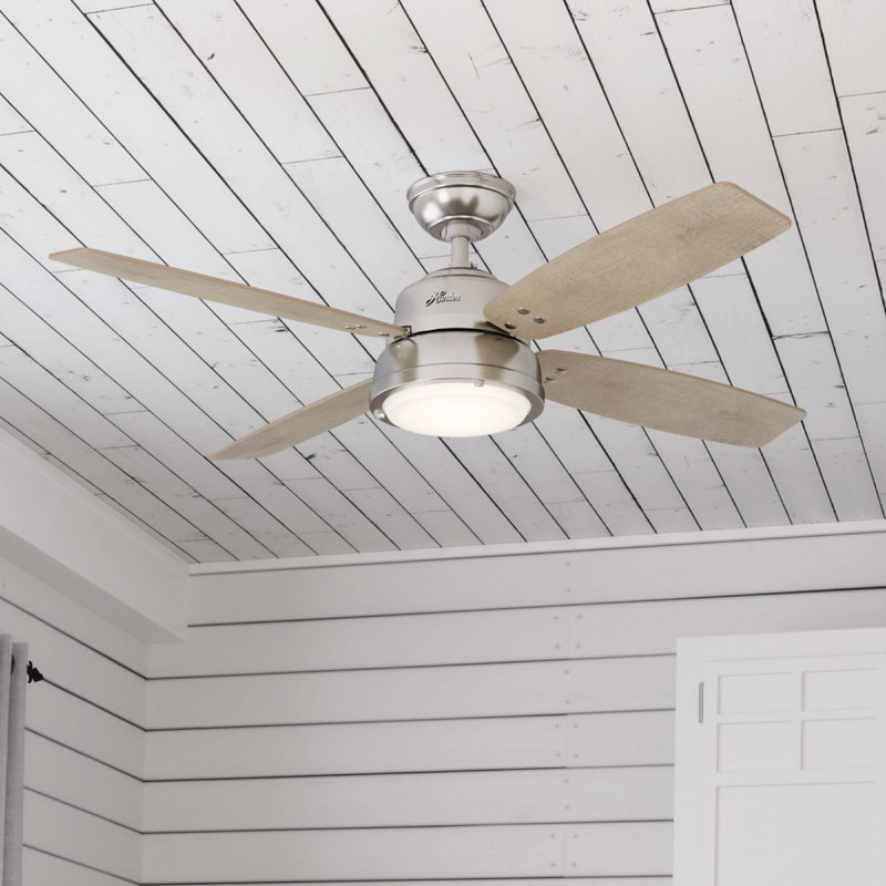 52" Wingate 4 - Blade LED Standard Ceiling Fan with Remote Control and Light Kit Included, Brushed Nickel