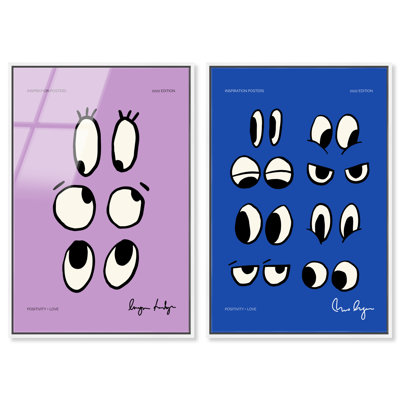 Positive Eyes: A Harmonious Pair Framed Acrylic Print Modern Poster Art Set by Art Remedy, White Frame, 16 x 24