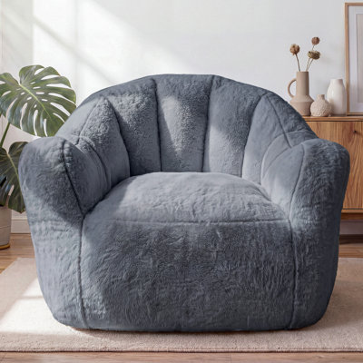 Oversized Tufted Bean Bag Chair with Side Pockets, Shed-Resistant Fabric & Shredded Memory Foam Lounger