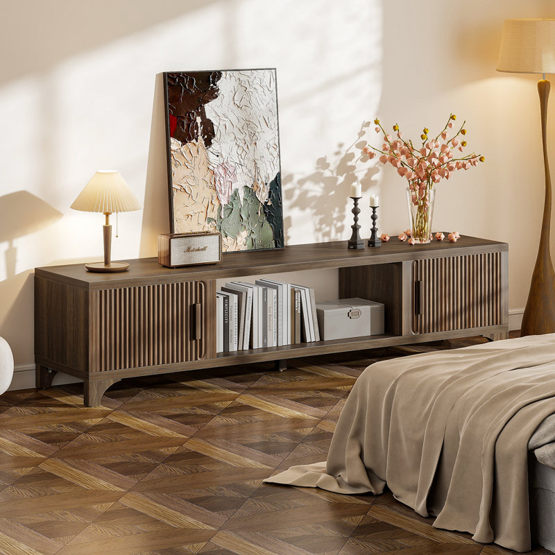 Mid Century Modern Tv Stands For Living Room, Boho Media Console For Bedroom, Tv Entertainment Center With Storage, Wood Television Cabinet