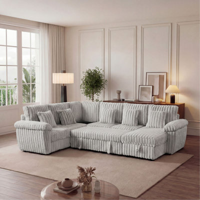 Comfortable U-shaped Corduroy Sectional Sofas With Storage, Modern Living Room