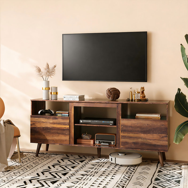 Meuble télé pour téléviseur de 65 po ou moins Lorccan, meuble télé avec tablette réglable et armoires de rangement, meuble télé en bois pour le salon et la chambre à coucher