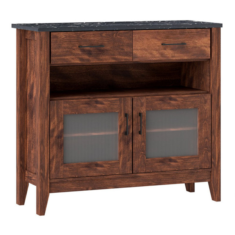 Coffee Bar Cabinet With 2 Drawers And 1 Open Compartment
