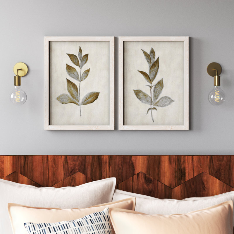 Bronze Leaf I - ensemble de 2 reproductions, Toile encadrée, H 31,5 po x l 47 po, Blanc